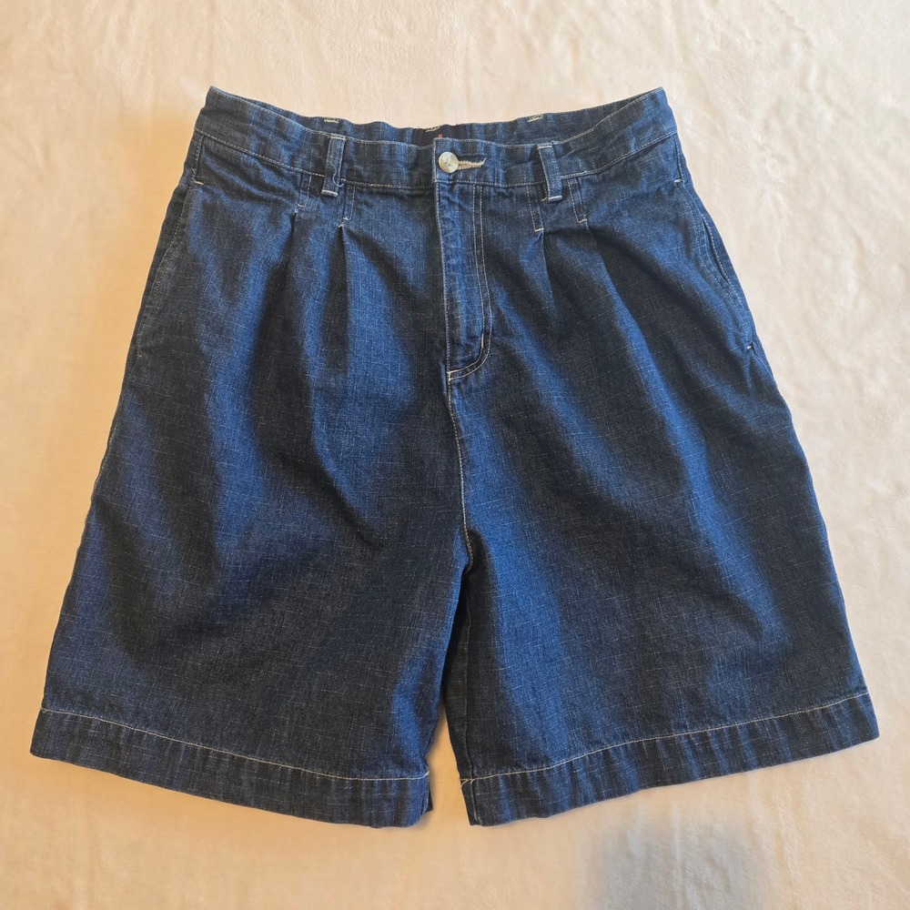 VINTAGE 90s Brice Women's Denim Shorts Size 14 Dark Wash High Waist Pleated